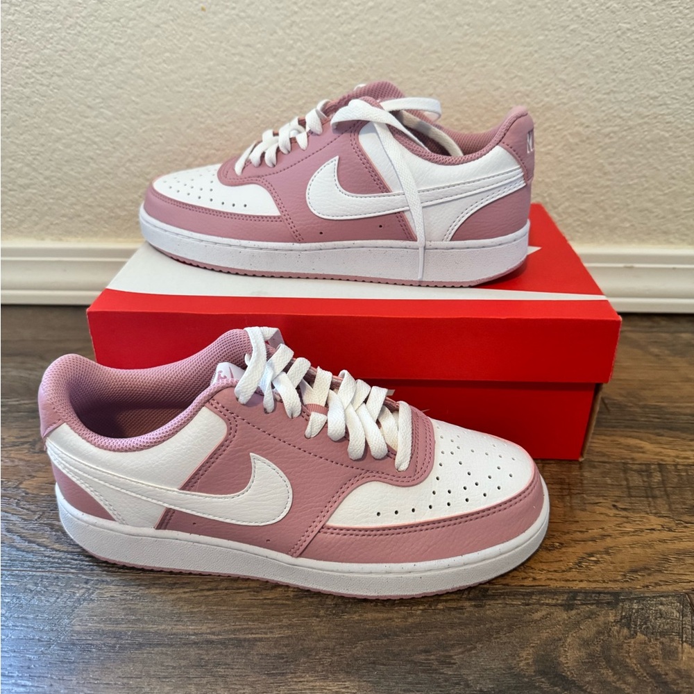 Nike Pink and White Court Vision Sneakers